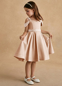 Azazie Judi Blumenmädchenkleider A-Linie Matte Satin Kleid Englisches Rosa image1