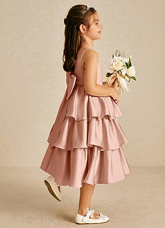 Azazie Margery Flower Girl Dresses Rose Gold A-Line Bow Stretch Satin Dress image5