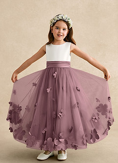 Azazie Vi Flower Girl Dresses Vintage Mauve A-Line Sleeveless Tulle Dress image5