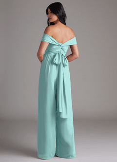 Azazie Lamara Robes de demoiselle d'honneur Combinaison Convertible en Mousseline de soie Épaule décolletée Aqua image5