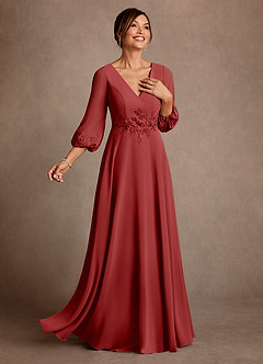 Azazie Yorba vestidos de madre de la novia Vestido de Óxido de Gasa de Corte en A con Encaje image2