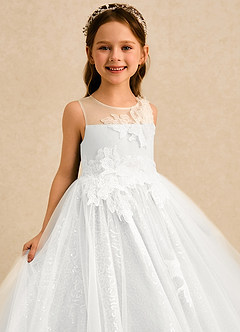 Azazie Addison Blumenmädchenkleider Ballkleid Pailletten Tüll Kleid Weiß image5