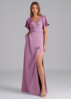 Azazie Ambrosia Bridesmaid Dresses Wisteria A-Line Pleated Stretch Satin Dress image6