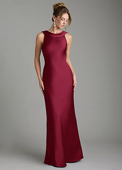 Azazie Aussie Bridesmaid Dresses Burgundy Sheath Pleated Stretch Satin Dress image1