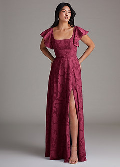Azazie Bondi Bridesmaid Dresses Burgundy A-Line Side Slit Floral Burnout Dress image9