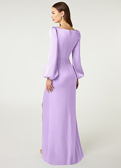 Azazie Mel Bridesmaid Dresses Lilac Sheath Long Sleeve Stretch Satin Dress image4