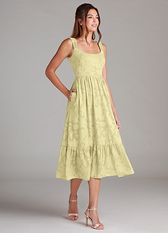 Azazie Alissa Bridesmaid Dresses Lemon Sorbet A-Line with Pockets Floral Burnout Dress image4
