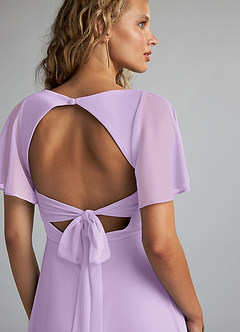 Azazie Induh Robes de demoiselle d'honneur Robe Trapèze en Maille Col en V à volants Lilas image6