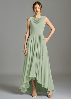 Azazie Wonderland Probar vestidos en casa Vestido de Salvia Polvorienta de Gasa de Corte en A con Plisado image6