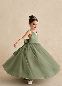 Azazie Peanut Flower Girl Dresses Pistachio A-Line Strap Tulle Dress image5
