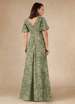 Azazie Emmeline Mother of the Bride Dresses Pistachio A-Line Pleated Floral Burnout Dress image5