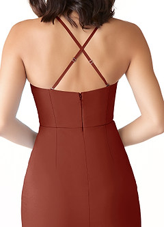 Azazie Ollie Bridesmaid Dresses Terracotta Sheath Ruched Stretch Chiffon Dress image5