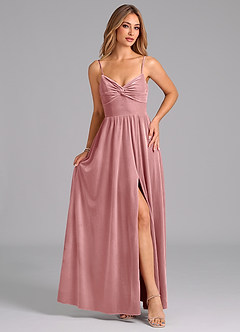 Azazie Zeya Robes de demoiselle d'honneur Robe Trapèze en velours Plissée Rose Poussiéreuse image4