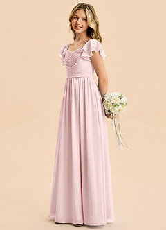 Azazie Anaya Junior Abito A-Line in Chiffon Scollo a Cuore Rosa Rossore image3