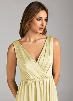 Azazie Tanicia Bridesmaid Dresses Lemon Sorbet A-Line Pleated Stretch Satin Dress image6
