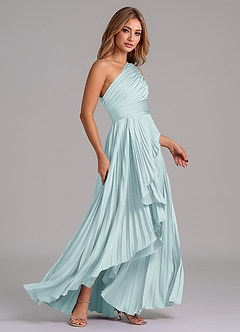 Azazie Lyrica Robes de demoiselle d'honneur Robe Trapèze en Satin extensible Une épaule Brume image3