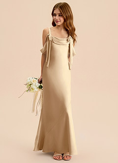 Azazie Bellalina Junior Champagne Mermaid Pleated Stretch Satin Dress image4