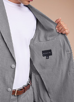 front Gavin Grey Striped Seersucker Trousers Suit