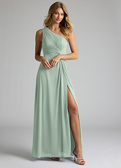 Azazie Brooke Jurken voor bruidsmeisjes Jurk van Mesh met A-Lijn One-Shoulder Agave image1