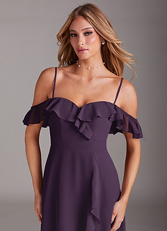 Azazie Lyra Bridesmaid Dresses Plum A-Line Chiffon Convertible Dress image2