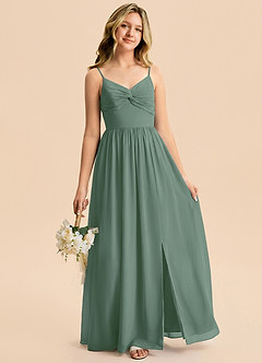 Azazie Zeya Junior Eucalyptus A-Line Chiffon Dress image4