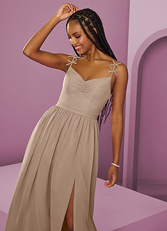 Barbie ♥ Azazie Abiti da Damigella Abito A-Line in Chiffon Plissettato Taupe image11