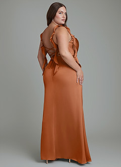 Azazie Jessamine Bridesmaid Dresses Copper Sheath Corset Stretch Satin Dress image9