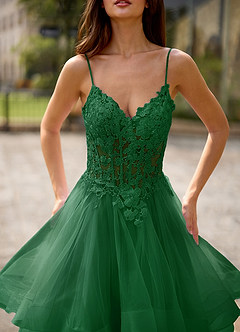Spitze Dunkelgrün Ballkleid aus transparenter Spitze image7