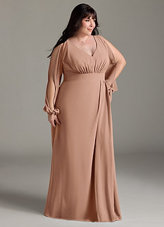 Azazie Matilda Bridesmaid Dresses Champagne Rose A-Line Long Sleeve Chiffon Dress image12