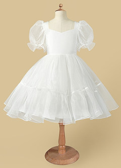 Azazie Lil Debbie Flower Girl Dresses Diamond White Ball-Gown Sweetheart Neckline Organza Dress image4