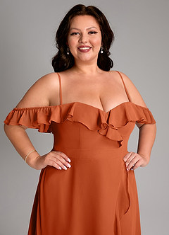 Azazie Lyra Abiti da Damigella Abito Convertibile A-Line in Chiffon Arancia Bruciata image17