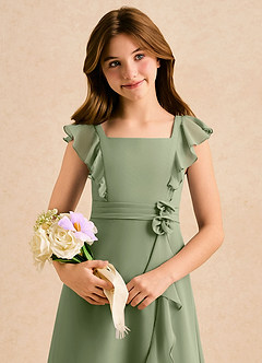 Azazie Soso Girls Formal Flower Girl Dresses Pistachio A-Line Pleated Chiffon Dress image6