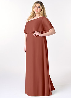 Azazie Lizzy Bridesmaid Dresses Auburn A-Line One Shoulder Chiffon Dress image10