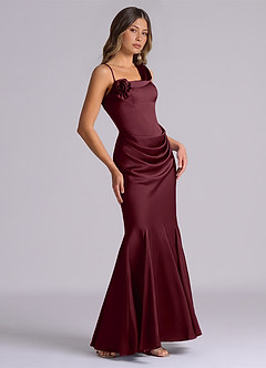 Azazie Inara Bridesmaid Dresses Cabernet Mermaid Pleated Stretch Satin Dress image5