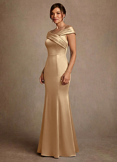 Azazie Aberdeen vestidos de madre de la novia Vestido de Champán de Satén Elástico de Corte Recto con Plisado image3