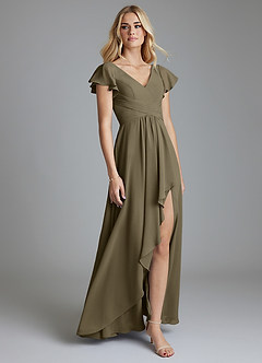 Azazie Omari Vestidos de damas de honor Vestido de Verde Sauce de Gasa de Corte en A image1