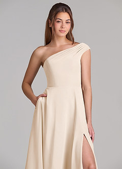 Azazie Melanie 신부 들러리 드레스 A라인 오프 더 숄더 쉬폰 바닥 길이 드레스 image5