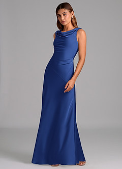Azazie Nerine Bridesmaid Dresses Royal Blue A-Line Pleated Stretch Satin Dress image4