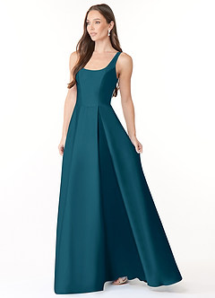 Azazie Neve Bridesmaid Dresses Ink Blue Ball-Gown with Pockets Stretch Satin Dress image3
