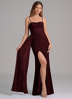 Azazie Amyra Brautjungfernkleider Wandelbar Meerjungfrau-Linie Schulterfrei Blumen-Burnout Kleid Cabernetrot image6