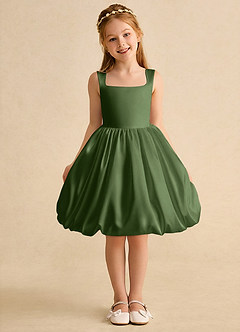 Azazie Nirvana Jurken voor bloemenmeisjes Baljurk Jurk van Mat Satijn Ruches Olijf image2