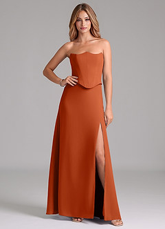 Azazie Jenilyn Vestidos de damas de honor Vestido de Naranja Quemada de Gasa de Corte en A con Sin tirantes image1