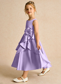Azazie Hermia Flower Girl Dresses Lilac A-Line Sleeveless Matte Satin Dress image4