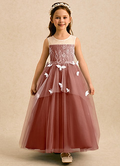 Azazie Mariposa Flower Girl Dresses Auburn Ball-Gown Lace Tulle Dress image4