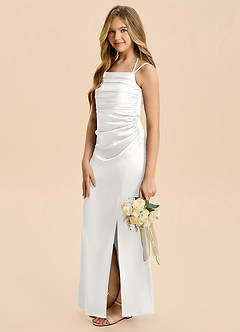 Azazie Nova Junior White A-Line Pleated Stretch Satin Dress image4