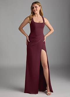 Azazie Mero Bridesmaid Dresses Cabernet Sheath Pleated Chiffon Dress image8