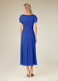 Azazie Vera Mother of the Bride Dresses Royal Blue A-Line V-Neck Pleated Mesh Dress image4