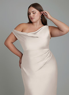Azazie Emerson Bridesmaid Dresses White Alabaster Mermaid Off the Shoulder Stretch Satin Dress image5