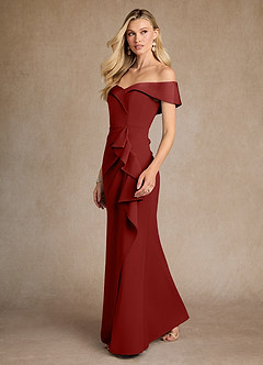 Azazie Laredo Mother of the Bride Dresses Terracotta Mermaid Off the Shoulder Stretch Crepe Dress image2