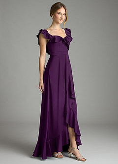 Azazie Lyra Bridesmaid Dresses Grape A-Line Off the Shoulder Stretch Satin Convertible Dress image5